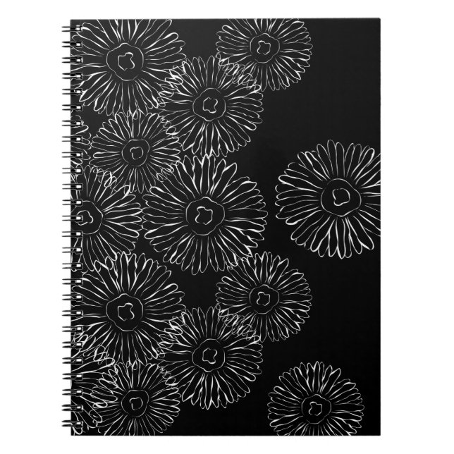 Caderno Espiral Flores abstrato brancas e pretas (Frente)