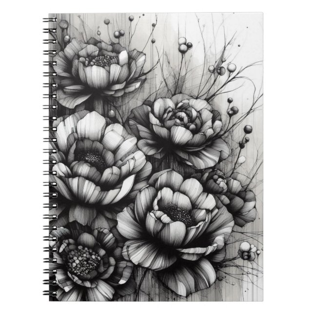 Caderno Espiral Flores abstrato | Diário para notebook (Frente)