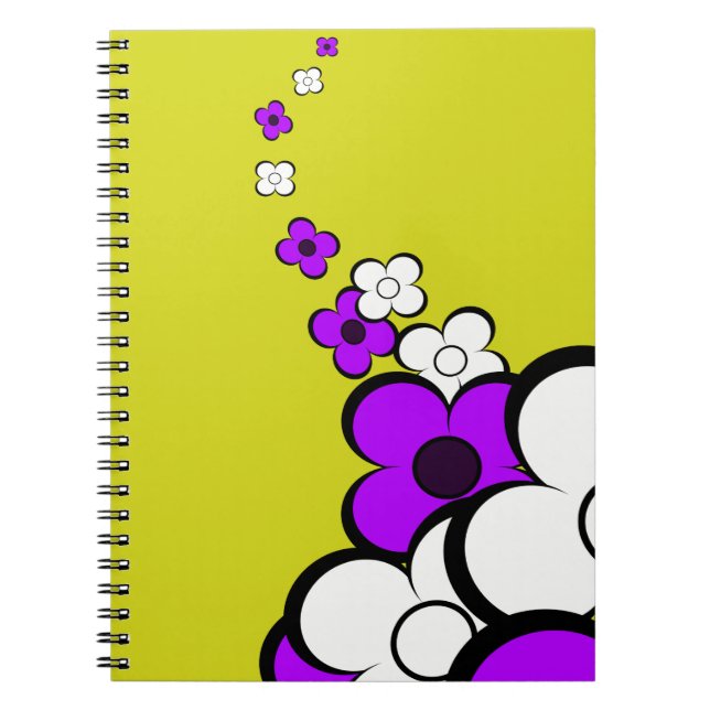 Caderno Espiral Flores Amarelas brancas roxas (Frente)