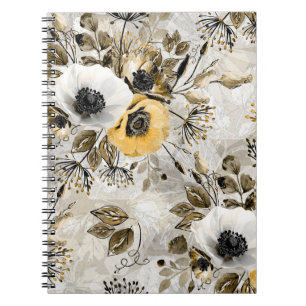 Caderno Espiral Flores amarelas de cor aquosa