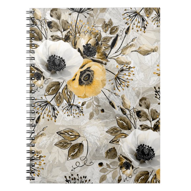 Caderno Espiral Flores amarelas de cor aquosa (Frente)