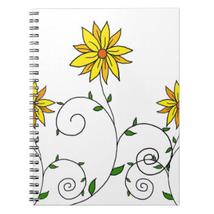 Caderno Espiral Flores Amarelas Divertidas Arte Doodle Fofa