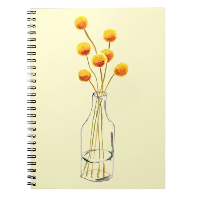 Caderno Espiral Flores amarelas felizes Billy Button arte australi (Frente)