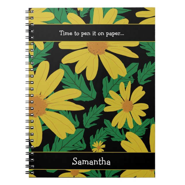 Caderno Espiral Flores amarelas margaridas com folhas verdes (Frente)