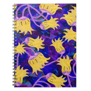 Caderno Espiral Flores amarelas padrão sem costura de aquarela