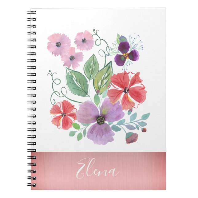 Caderno Espiral Flores aquarelas . notebook (Frente)