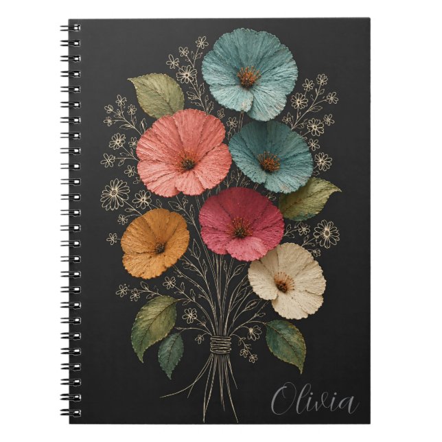 Caderno Espiral flores artesanais (Frente)