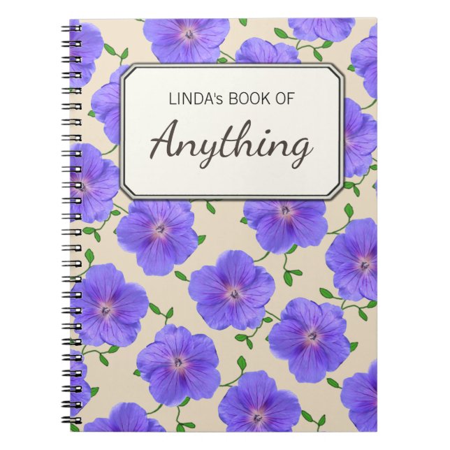 Caderno Espiral Flores azuis botânicas em alguma cor personalizada (Frente)