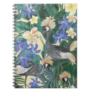 Caderno Espiral Flores Azuis De Plumeria, Sem Costura.