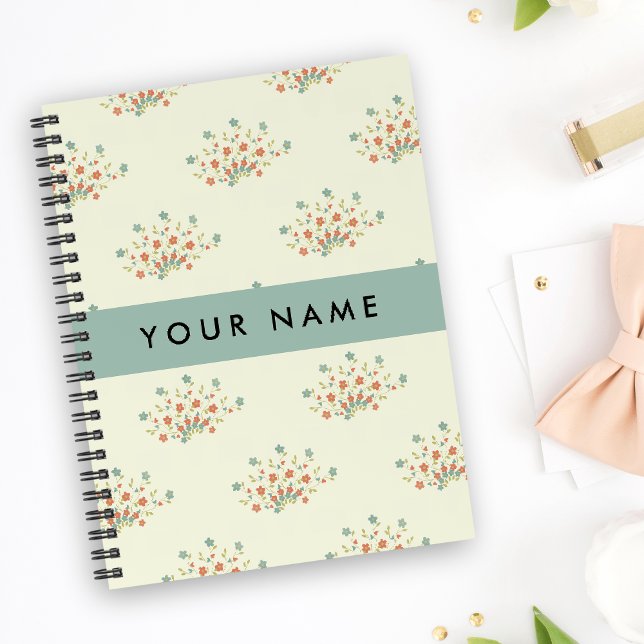 Caderno Espiral Flores Azuis e Vermelhas, Azul, Seu Nome (Criador carregado)