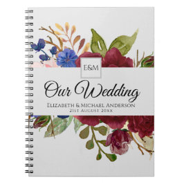 Caderno Espiral Flores Azuis-Rosa-Brilhantes Recém-casados Present