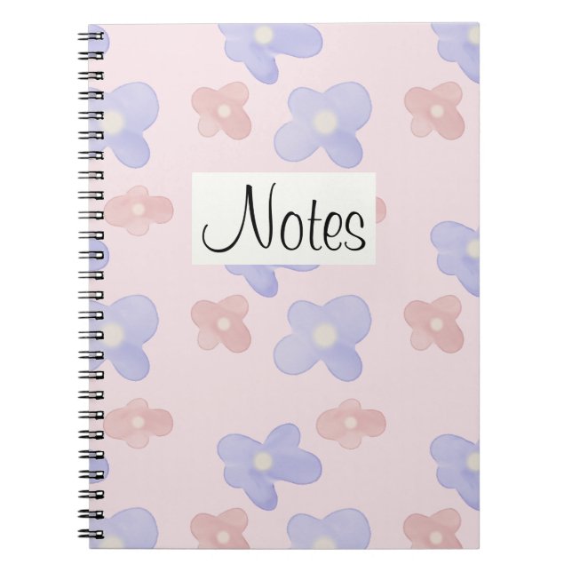 Caderno Espiral Flores Azuis Rosa no Pastel Rosa (Frente)