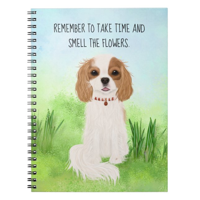 Caderno Espiral Flores Blenheim Cavalier King Charles Spaniel (Frente)