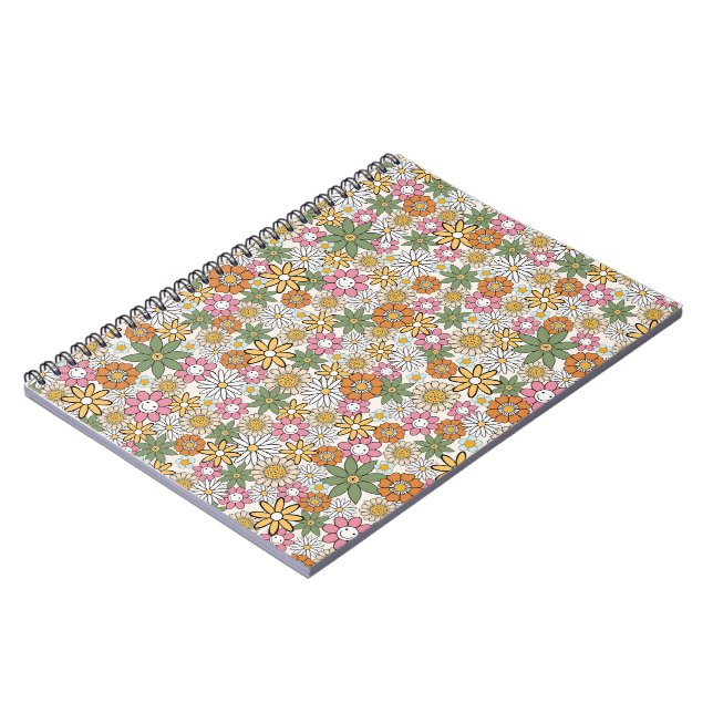 Caderno Espiral Flores Boho Daisy Anos 70 Groovy Floral (Left Side)