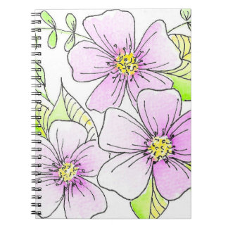 Caderno Espiral Flores Bonitas de Aquarela Roxa