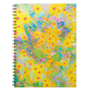 Caderno Espiral Flores bonito Amarelo e Vermelho com Turquesa