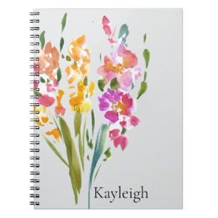 Caderno Espiral Flores bonito, cor-de-rosa