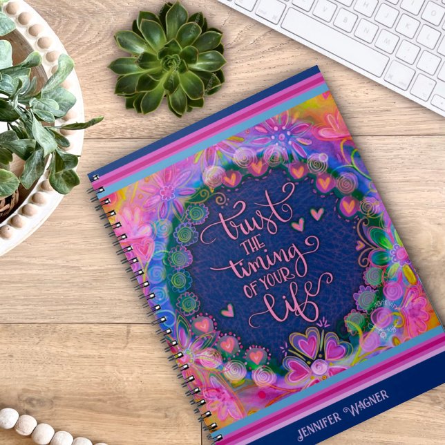 Caderno Espiral Flores bonito Rosa Corações Confiam No Tempo (Criador carregado)