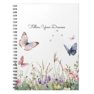Caderno Espiral Flores Borboletas Roxo Rosa Vermelho  