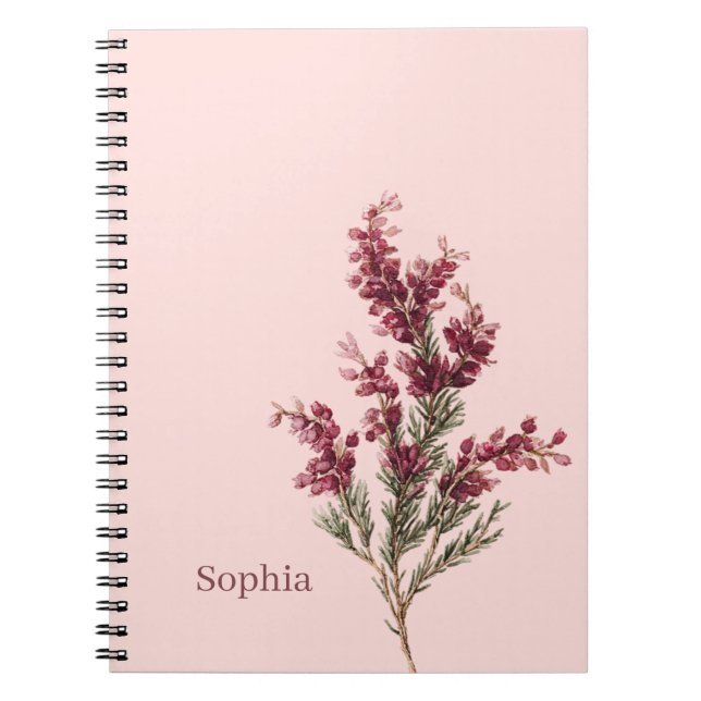 Caderno Espiral Flores Borgonha Personalizadas (Frente)