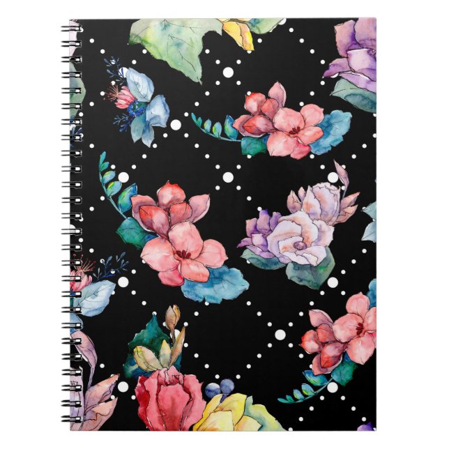 Caderno Espiral Flores botânicas florais buquês. Folha de primaver (Frente)
