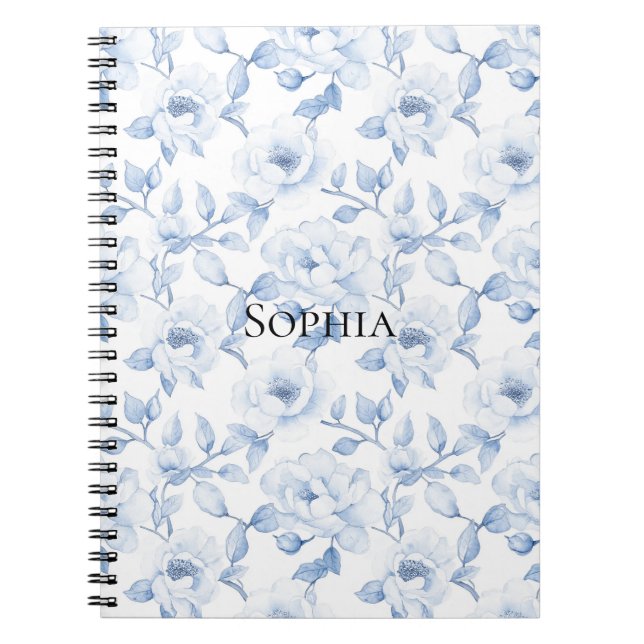 Caderno Espiral Flores brancas azuis Bonito chic (Frente)