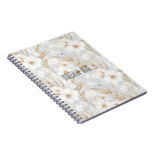 Caderno Espiral Flores brancas Borboletas azuis