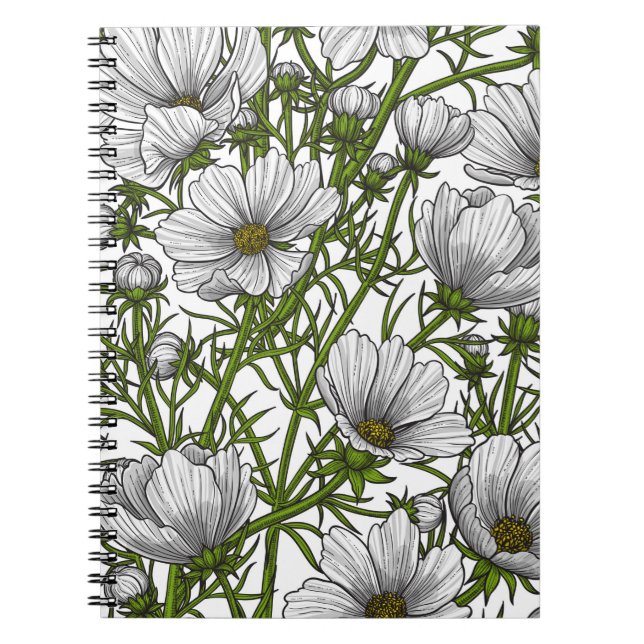 Caderno Espiral Flores brancas do cosmos (Frente)
