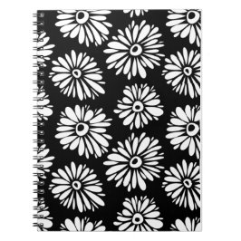 Caderno Espiral Flores brancas e pretas, de cor azul