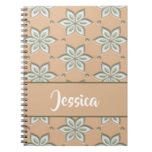Caderno Espiral Flores brancas gravadas em bronzeado