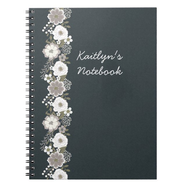 Caderno Espiral Flores Brancas Personalizadas (Frente)
