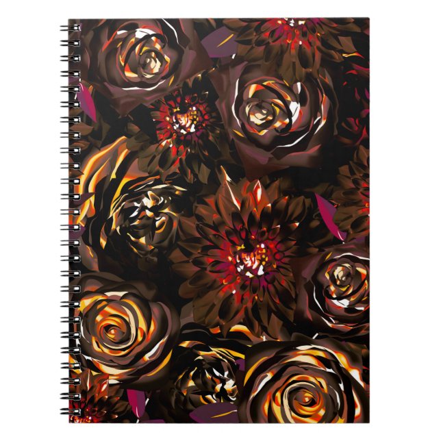 Caderno Espiral Flores Brilhantes de Outono Escuro Caem (Frente)