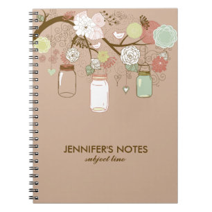 Caderno Espiral Flores Brown & Tan Retro e Jars Mason