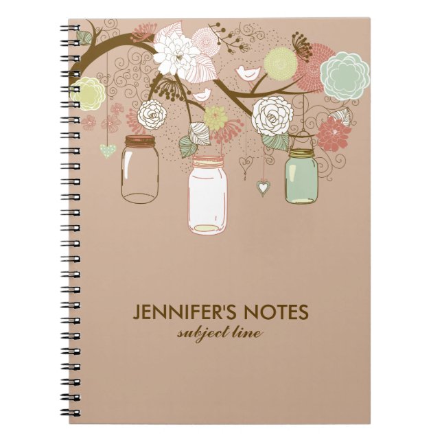 Caderno Espiral Flores Brown & Tan Retro e Jars Mason (Frente)