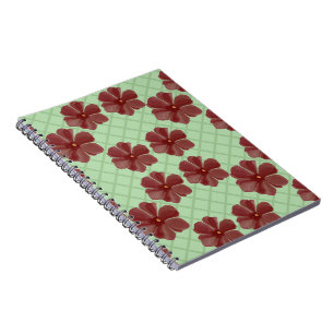 Caderno Espiral Flores burgundy elegantes em verde sálvia