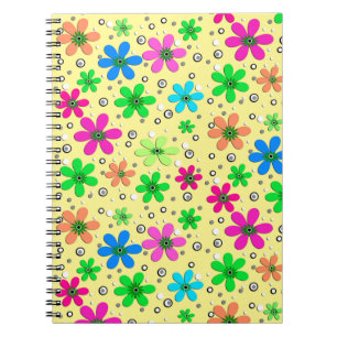 Caderno Espiral Flores camomila multicoloridas brilhantes em amare
