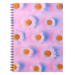 Caderno Espiral Flores camomilares com patamar de luz neon multico
