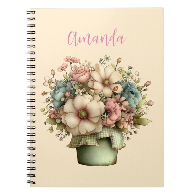 Caderno Espiral Flores Caprichosas em um Vaso de Planta Cute (Frente)
