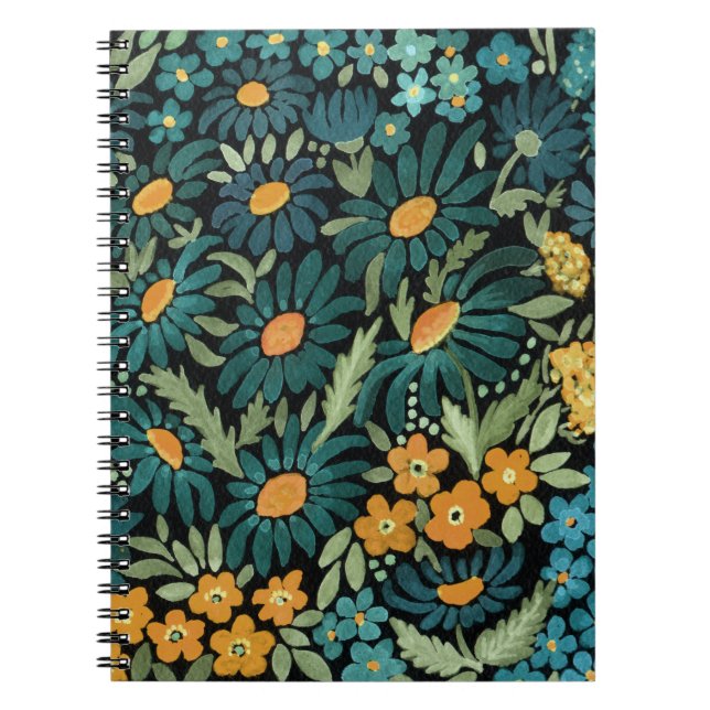 Caderno Espiral Flores chamomile desenhadas por mão aquosa (Frente)