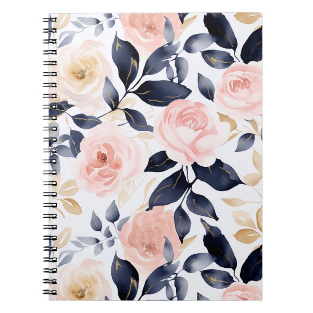 Caderno Espiral Flores Chic Azul Rosa (Frente)