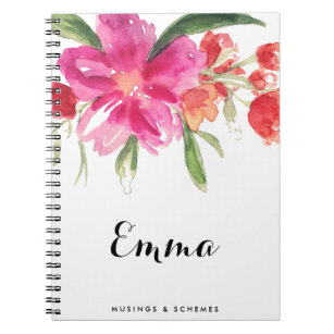 Caderno Espiral Flores Cor-de-Água Rosa Possuem Notebook Personali