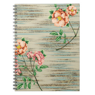 Caderno Espiral Flores cor-de-laranja e cor-de-rosa com folhas ver