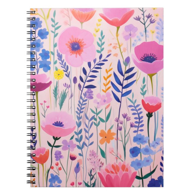 Caderno Espiral Flores Cor-de-Rosa (Frente)