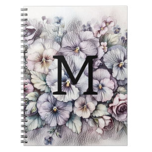 Caderno Espiral Flores cor-de-rosa com desenho floral monograma