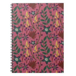 Caderno Espiral Flores cor-de-rosa com padrão uniforme floral folh
