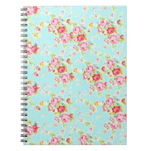 Caderno Espiral Flores cor-de-rosa gastos azuis dos rosas florais