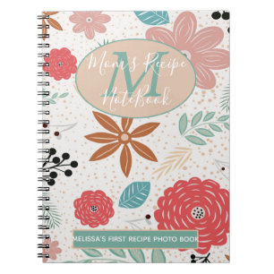 Caderno Espiral Flores Cor-de-rosa Monograma Castanho Mãe 1rua Re