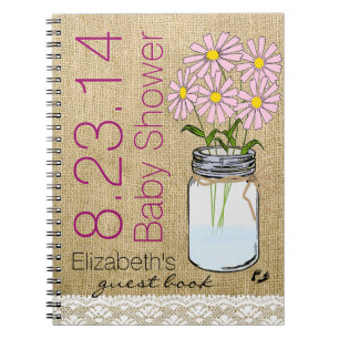 Caderno Espiral Flores cor-de-rosa no livro de convidado do chá d