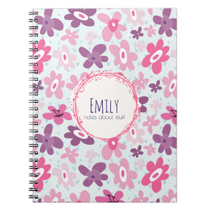 Caderno Espiral Flores Cor-de-rosa Padrão Esbranquiçado Personaliz