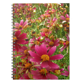 Caderno Espiral Flores cor-de-rosa-quente e margaridas amarelas